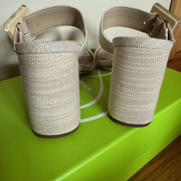 Sam Edelman Dalton Block Heel Sandal Sand Metallic Linen Square Toe Slide Size 7 - Picture 8 of 8